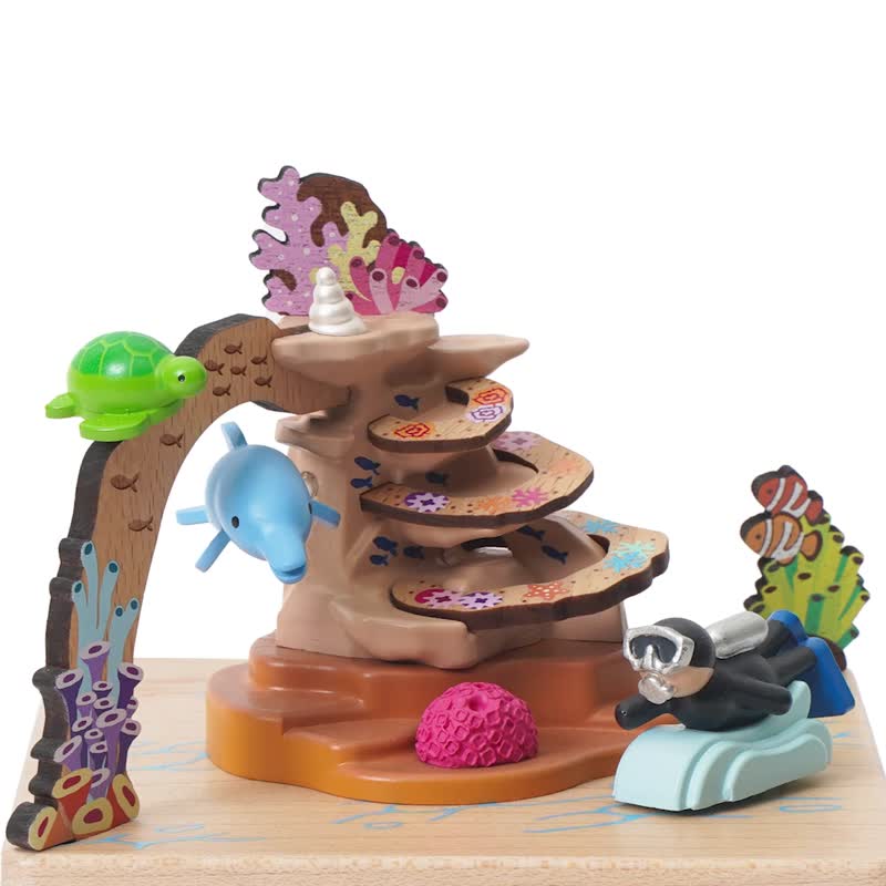 【大堡礁潜水】小巧绕圈音乐盒 自然风景 海豚 珊瑚礁 海龟 澳洲 - 摆饰 - 木头 多色