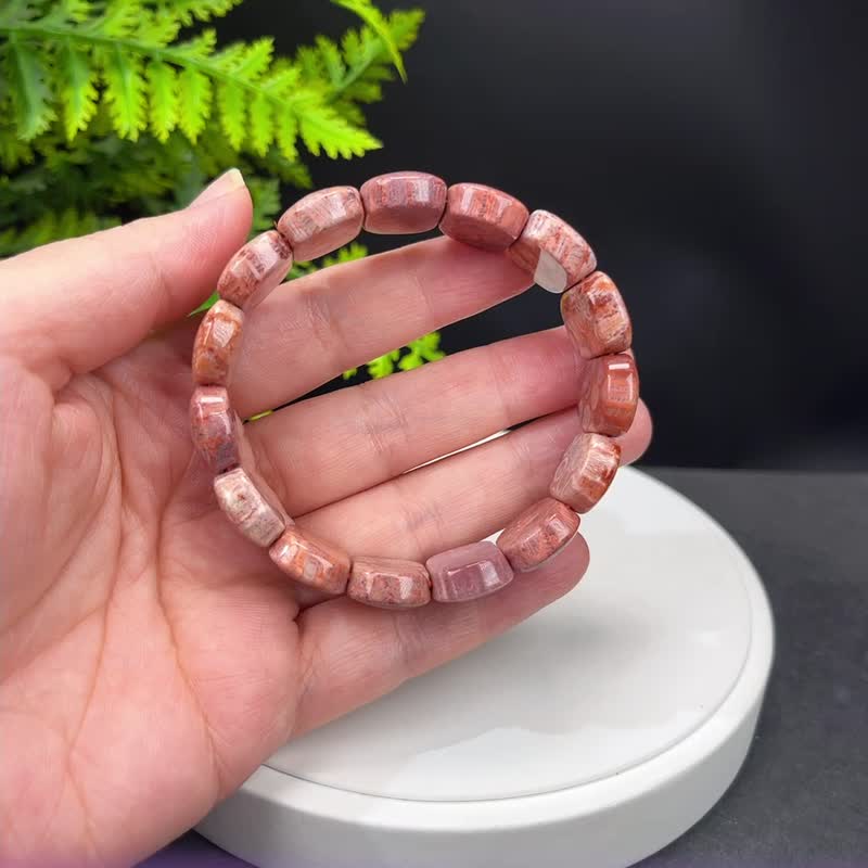 精品天然珊瑚玉手排冰润玉化柠檬片橘粉菊花玉手牌满花手链女气质 - 手链/手环 - 玉石 