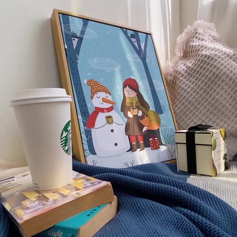 雪人也爱喝热可可 - 可爱雪人童趣圣诞插画/儿童房布置/圣诞礼物 - 海报/装饰画/版画 - 棉 多色