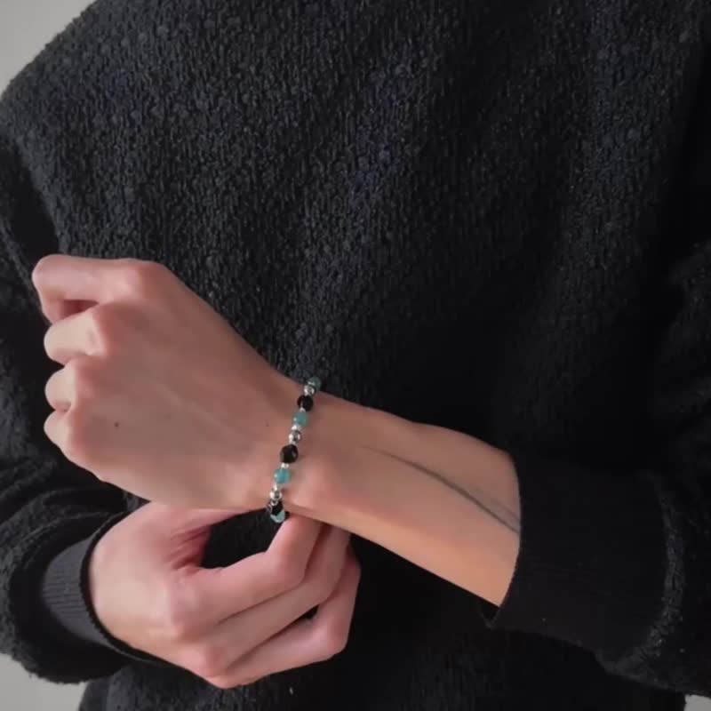 Unisex | 极昼系 - 青境 * 玛瑙 不锈钢 纯银 绿色 中性 手环 - 手链/手环 - 不锈钢 绿色