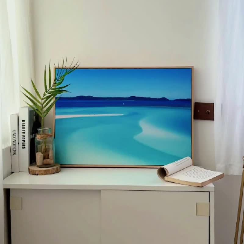 【微瑕特惠】【福利品】浅海白沙 -海鸟/挂画/沙滩/风景/客厅挂画 - 海报/装饰画/版画 - 棉．麻 蓝色