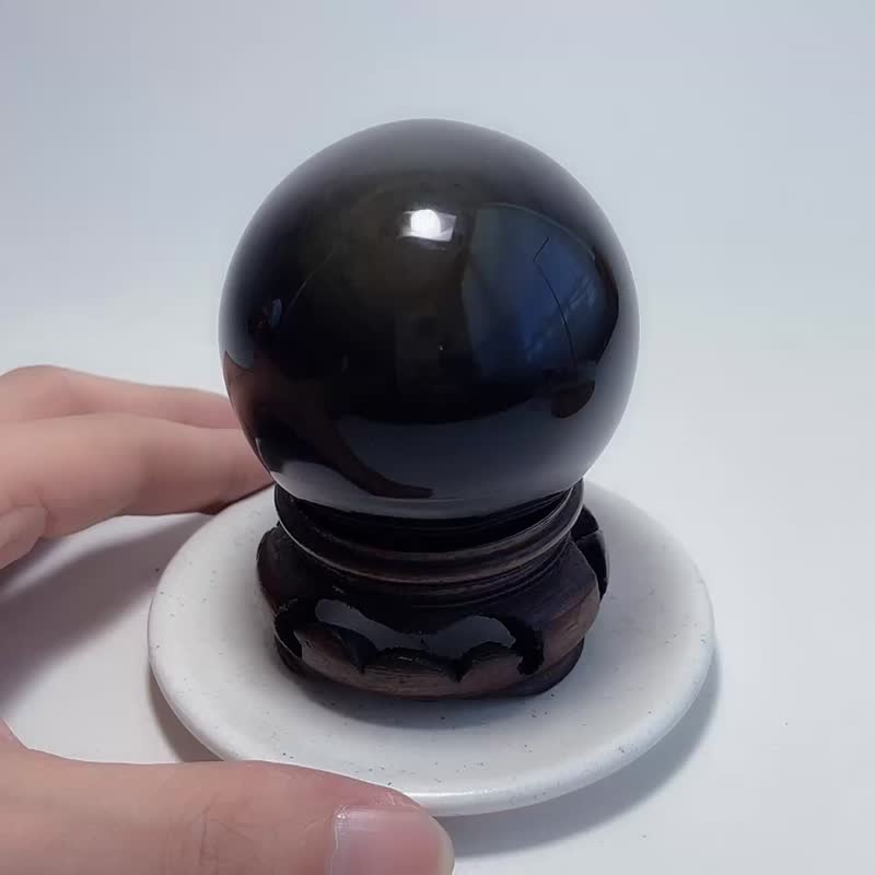极度避邪 天然矿石 黑曜石 60.2mm 水晶球 - 摆饰 - 宝石 黑色