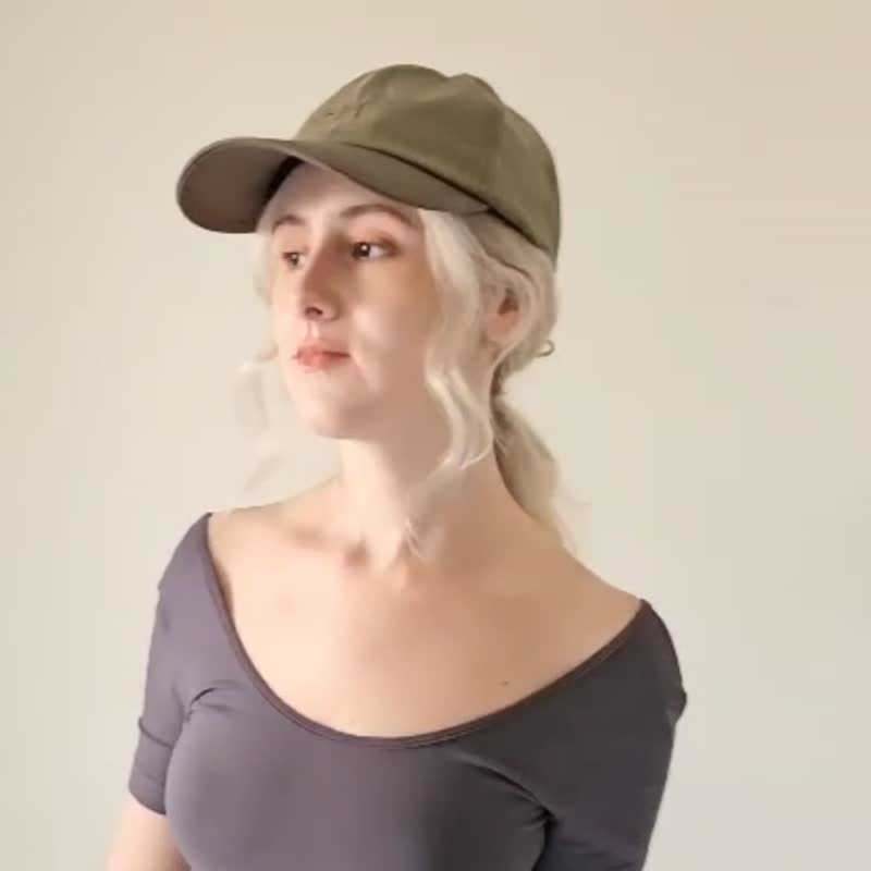 Pull String Baseball Cap 军绿色拉绳调节棒球帽 - 帽子 - 棉 