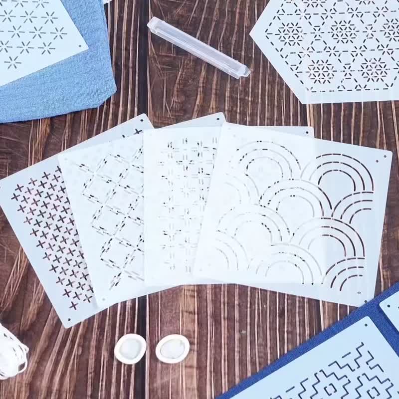 刺子绣模板Sashiko 刺绣杯垫模版 拼布模版 蓝染刺绣经典模板 - 编织/刺绣/羊毛毡/裁缝 - 塑料 白色