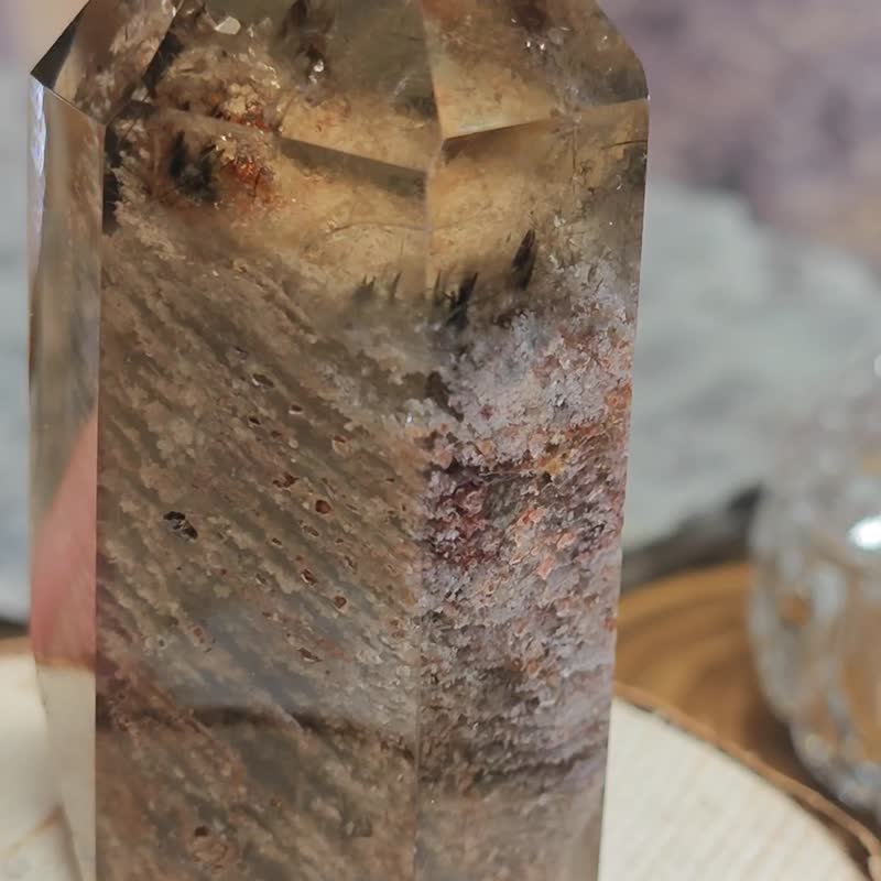 天然千层幽灵水晶柱|黑发发丝|茶晶色调|多色多功效 - 摆饰 - 水晶 