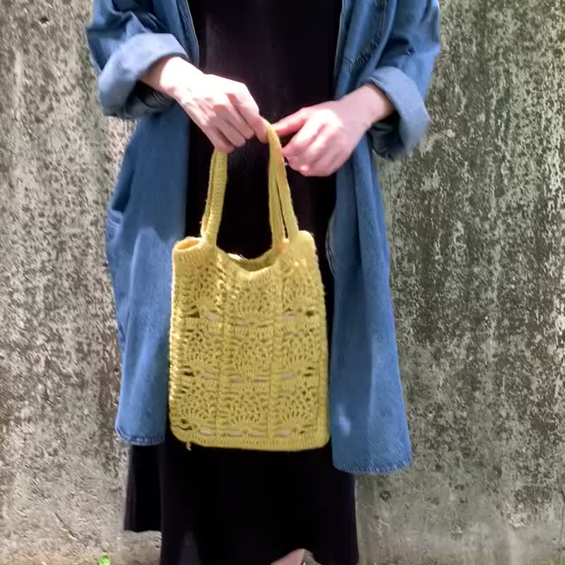 不会丢掉外出阅读包 / 柠檬黄麻绳编织包 - 手提包/手提袋 - 棉 黄色