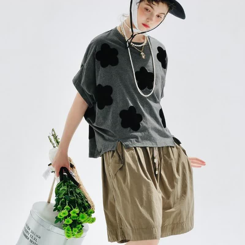 橄榄绿休闲高腰五分裤 / 短裤 裤子 - 女装短裤 - 棉．麻 绿色