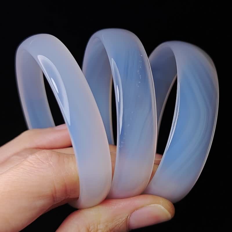 顶级冰种 白玉瓍 玛瑙 招财 桃花 人缘 手镯 17.5cm 礼物 收藏 - 手链/手环 - 宝石 白色