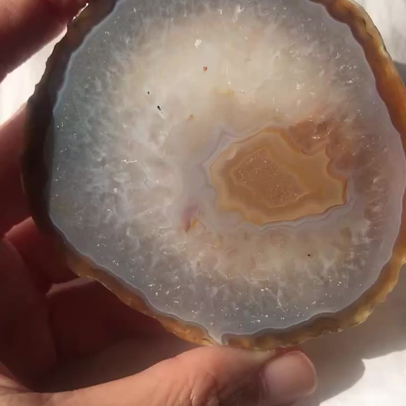 巴西 金黄色 爆晶 玛瑙切片 天然原石  水晶  crystal 摆设 摆件 - 摆饰 - 水晶 卡其色