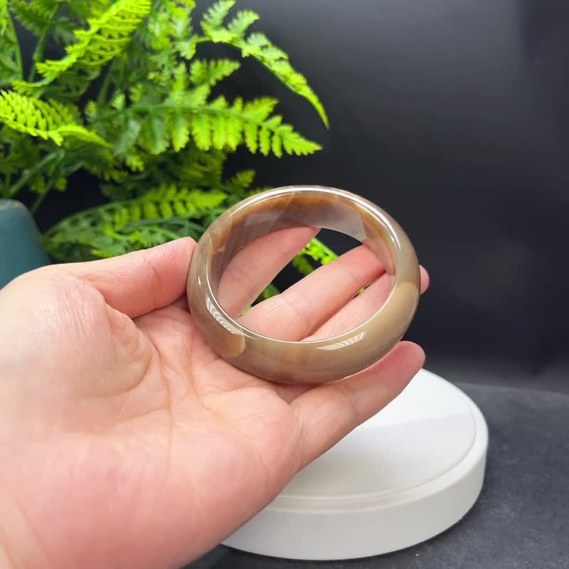 咖啡色玛瑙手镯 58MM 高瓷玉化飘天眼玉髓手环 颜色丰富 柔和安定 - 手链/手环 - 半宝石 咖啡色