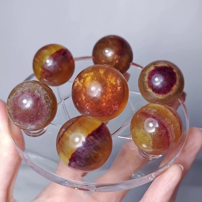稀有 黄萤石 财石 带眼纹 七脉轮 所愿皆成 球 大卫星七星阵 单品 - 摆饰 - 宝石 黄色