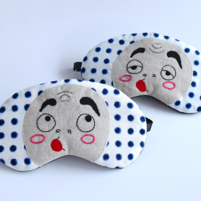 【包邮】日本眼罩 Hyottoko & Nettoko 优惠2件套 | 有附收纳袋 - 眼罩 - 棉 蓝色