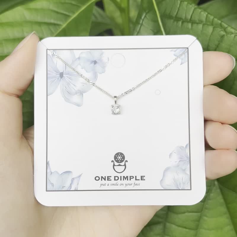 经典单颗海水蓝宝宝石项链 925银 - 项链 - 纯银 银色