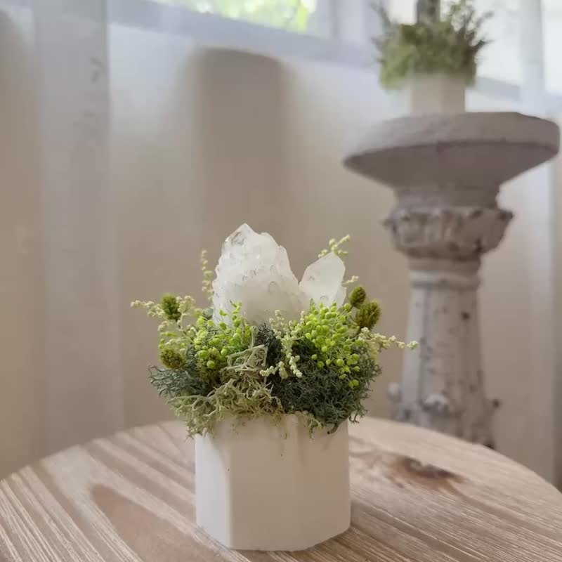 菠萝白水晶簇-双峰小雪山。永生叶材绿植栽 - 植栽/盆栽 - 水晶 白色