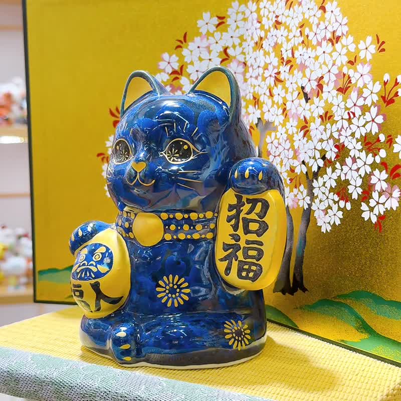 【青墨招福】清水烧达摩 | 花结晶青墨 - 招福开运 - 摆饰 - 瓷 蓝色
