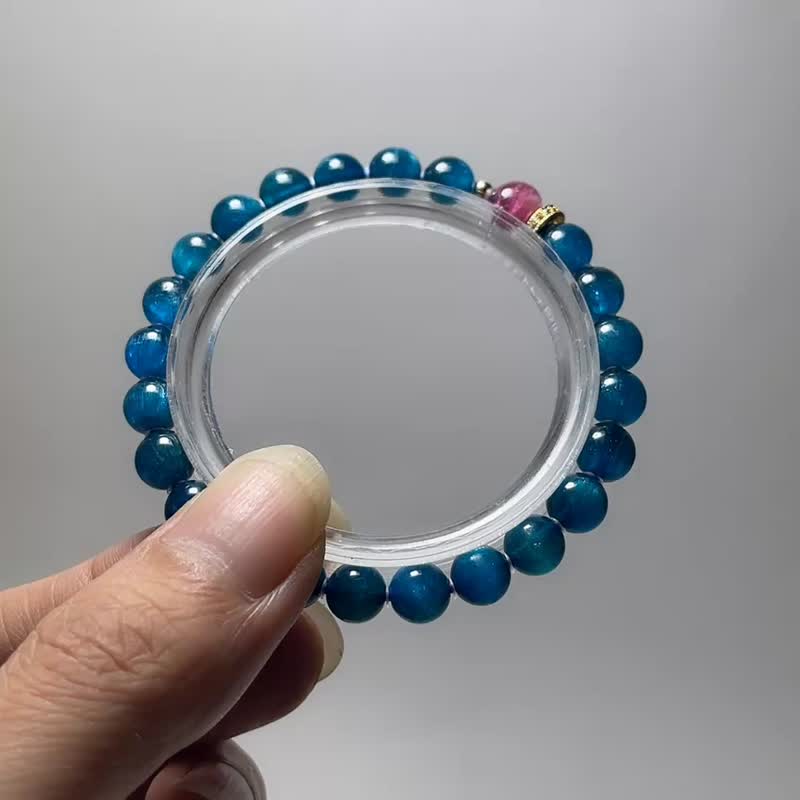天然矿石 伦敦蓝 高等级蓝磷辉 7mm 红碧玺 手链 - 手链/手环 - 宝石 蓝色