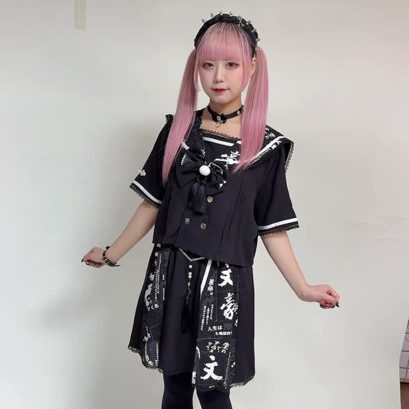 原创文豪诞生厌世少女不良JK双排扣短袖领结水手服洋装【JJ2493】 - 洋装/连衣裙 - 棉 