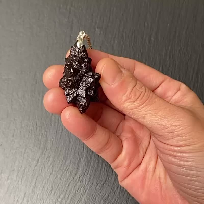 能量原石-天然埃及预言石 上帝沟通石 天机石 925纯银钛钢项链 - 项链 - 水晶 咖啡色