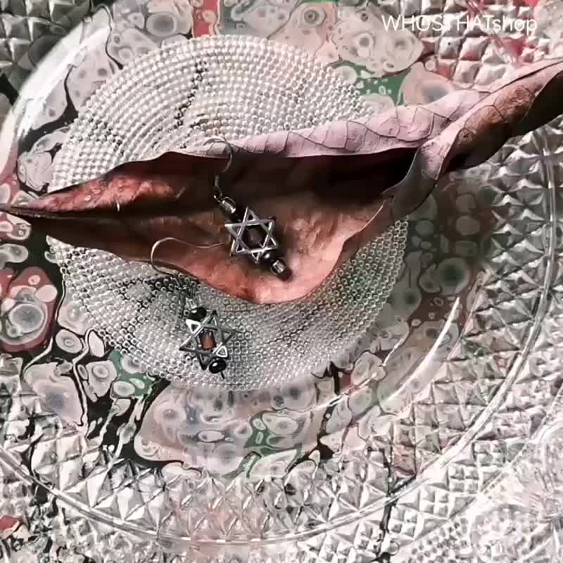 简约六角星 925 纯银镀白金耳环 连礼盒 - 耳环/耳夹 - 纯银 咖啡色