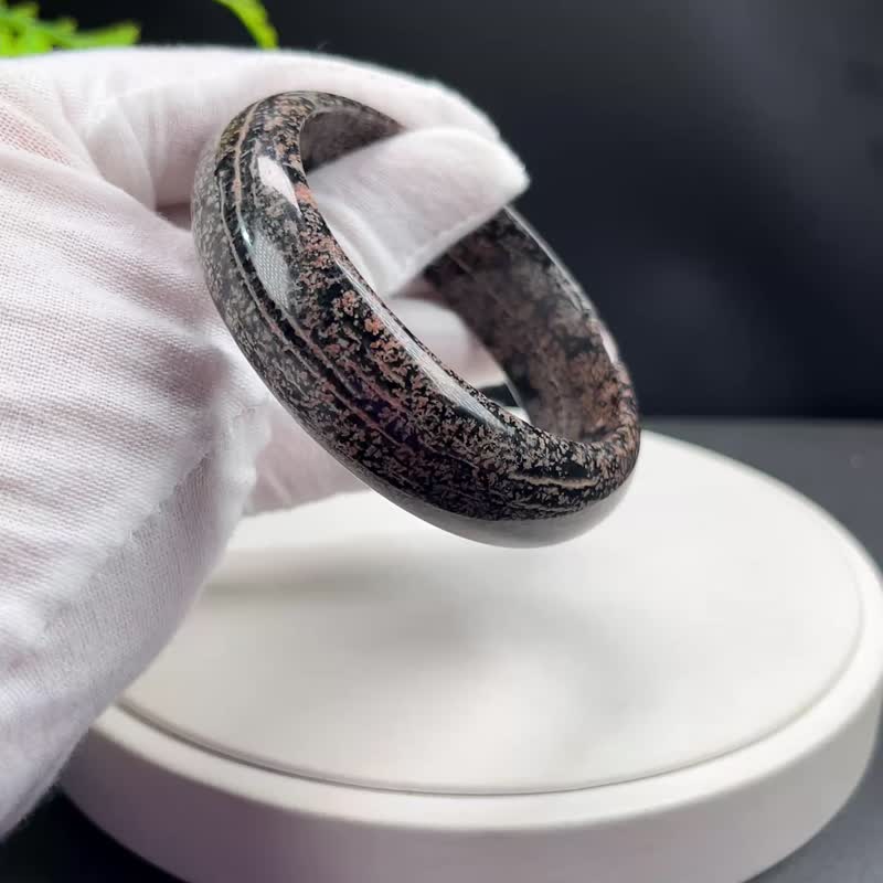 精美 雪花曜石手镯 57MM 粉白花黑曜石手环 辟邪守护阴阳平衡净化 - 手链/手环 - 半宝石 