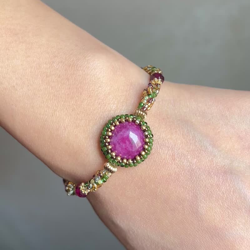 红绿宝 异域色彩 民族风 玻璃米珠x天然石 串珠手链 - 手链/手环 - 水晶 绿色