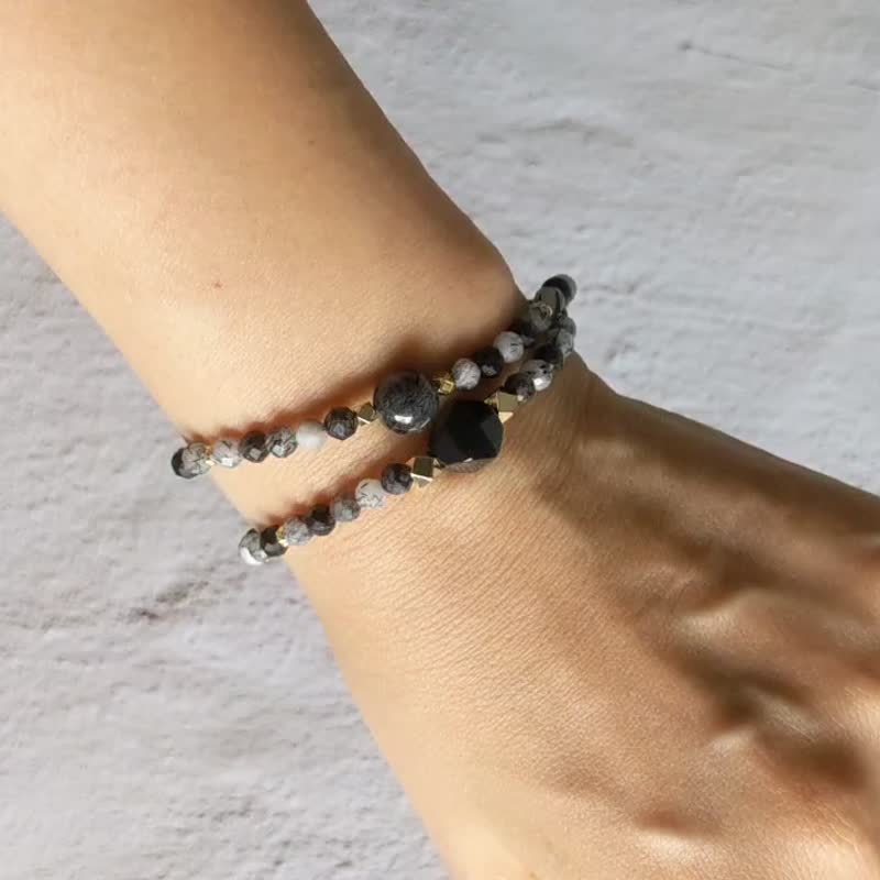 水晶矿石手串 手链 黑发晶双圈 华丽细致 独家设计款 - 手链/手环 - 其他材质 粉红色