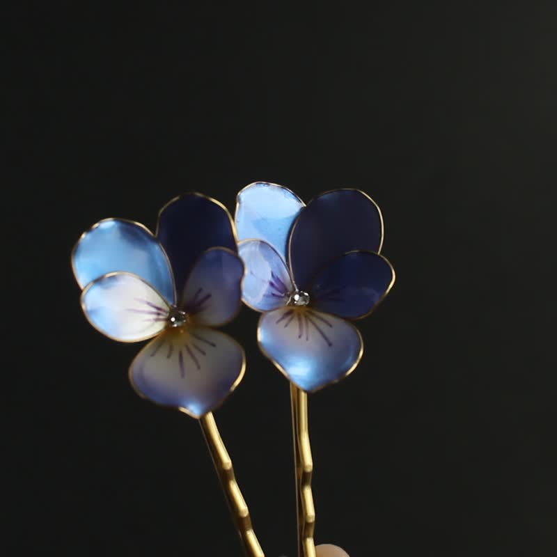 套两个发夹三色堇紫罗兰丁香花 - 发饰 - 其他材质 紫色