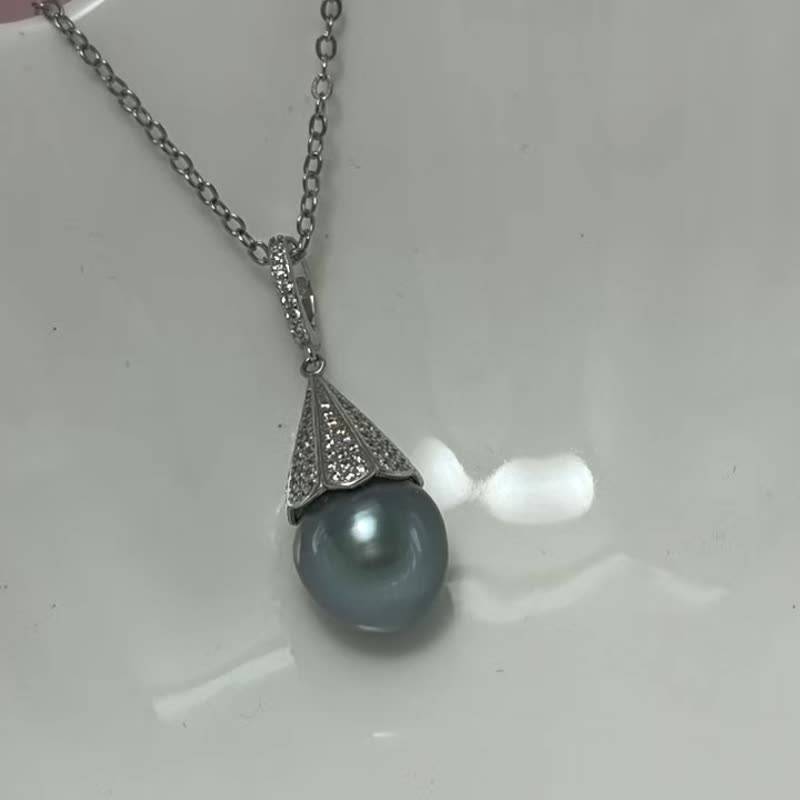 天然海水珍珠 大溪地黑珍珠 纯银吊坠 万能扣 赠银项链 - 项链 - 珍珠 黑色