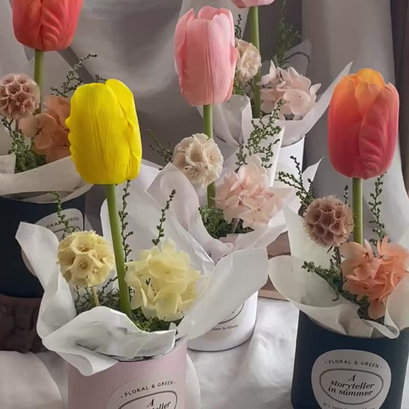 【小春日和】郁金香桌花花礼 情人节母亲节女神告白礼毕业季七夕 - 干燥花/捧花 - 硅胶 橘色