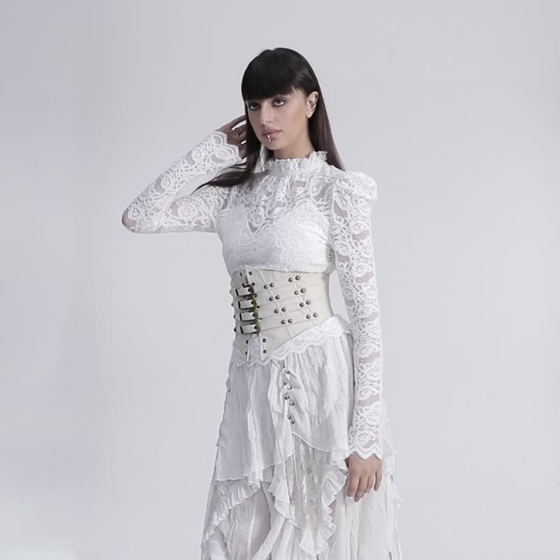 蒸汽庞克女巫复古鱼骨腰封 - 黑 / 咖啡 / 白 - 皮带/腰带 - 其他材质 白色