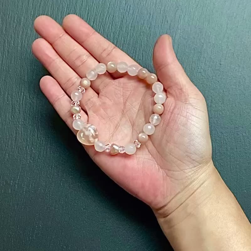 粉月光 粉晶 白水晶  淡水珍珠 樱花玛瑙水中花爱心手链 手链 - 手链/手环 - 水晶 