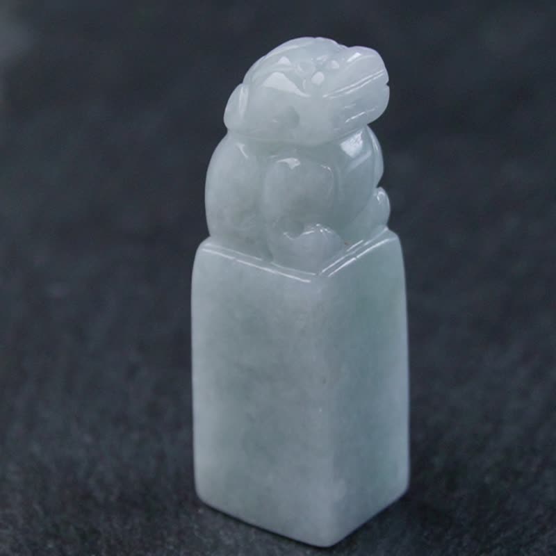 【招财神兽】淡绿翡翠貔貅玉印章 | 天然缅甸玉翡翠A货 | 送礼 - 印章/印台 - 玉石 绿色