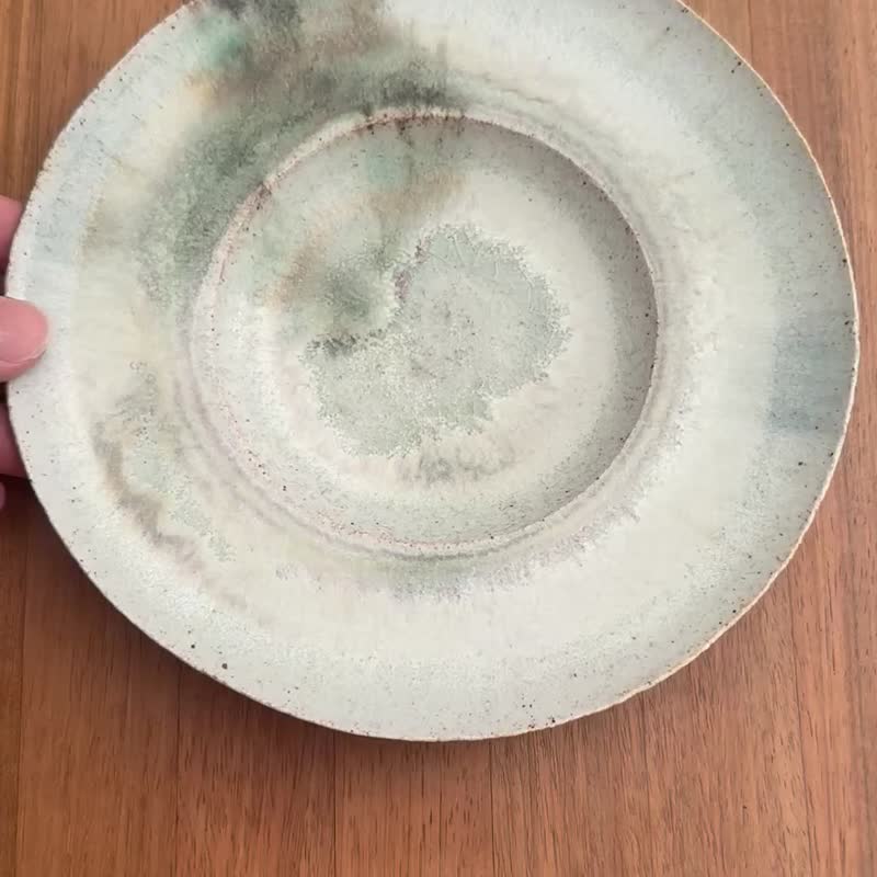 流动灰釉圆盘 - 盘子/餐盘/盘架 - 陶 白色