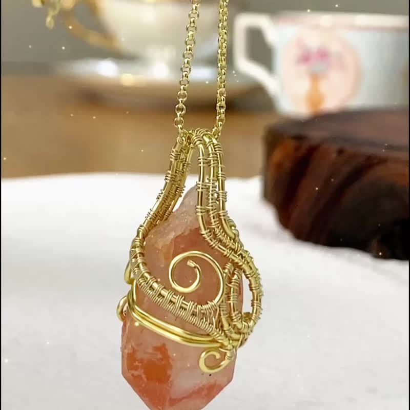 【高级橘色水晶】芬达石榴石水晶项链 / 原石 - 吊饰 - 水晶 橘色