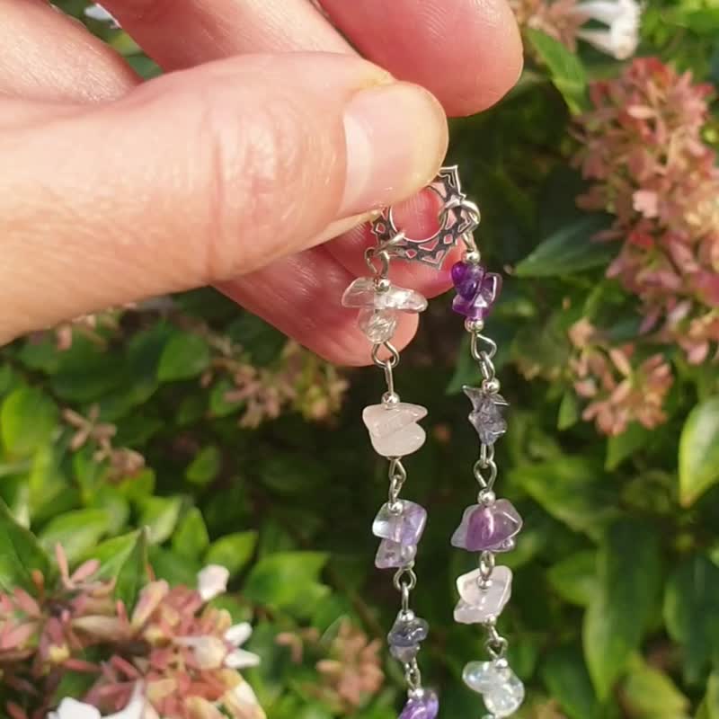 顶轮脉轮宝石手链：925 银、紫水晶、萤石、水晶、堇青石 - 手链/手环 - 水晶 多色