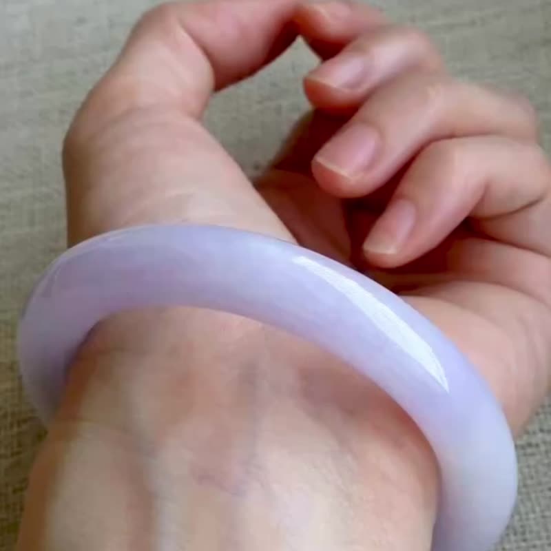 冰种 天然翡翠 缅甸 A玉 玉镯 • 糯冰种粉紫翡翠圆镯 - 手链/手环 - 玉石 粉红色