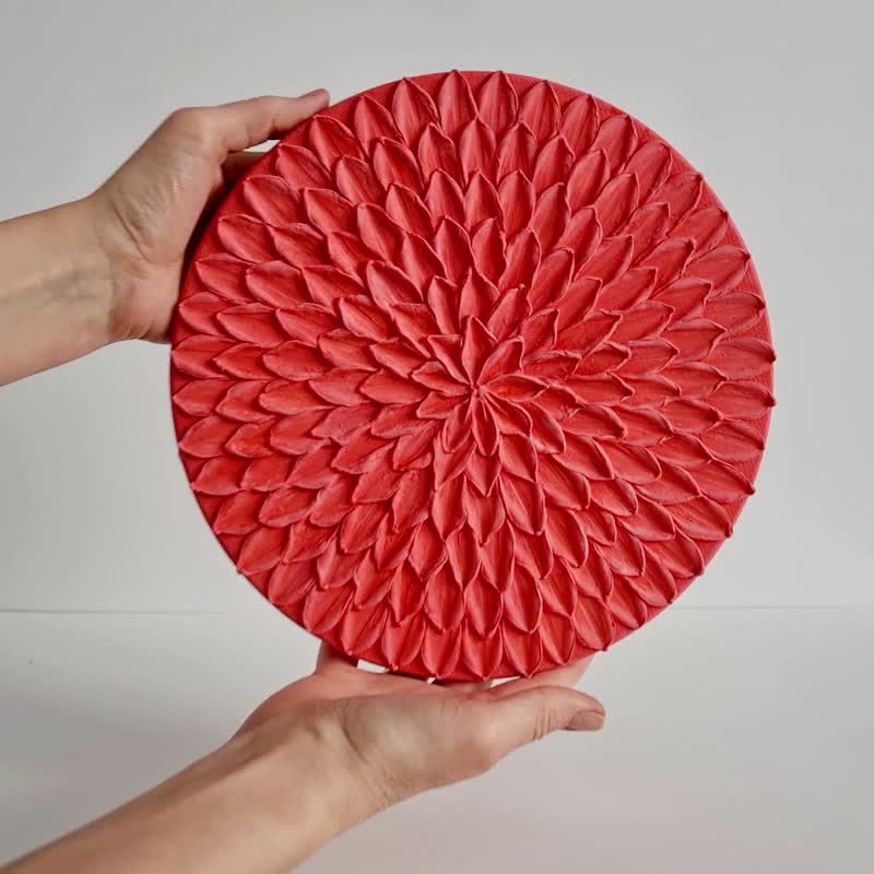 珊瑚墙艺术 手工制作的画布壁画，带有花卉纹理 3D 图案 - 墙贴/壁贴 - 其他材质 红色
