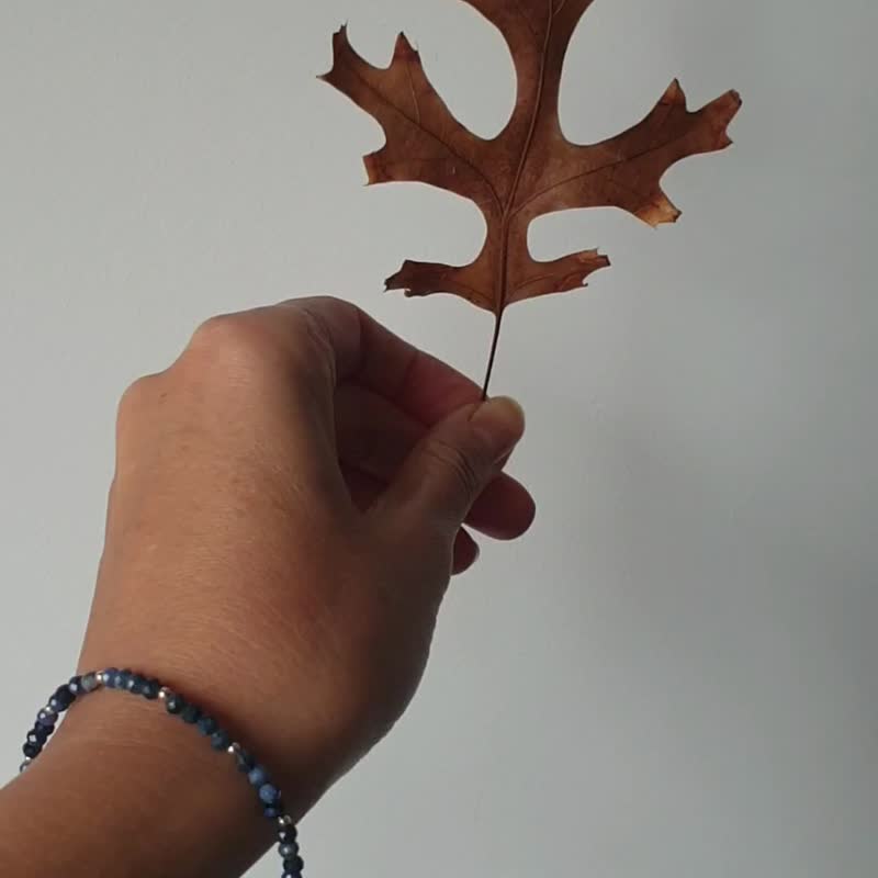 蓝线石手链，925 纯银，水瓶座水晶，摩羯座宝石，圣诞礼物 - 手链/手环 - 宝石 蓝色