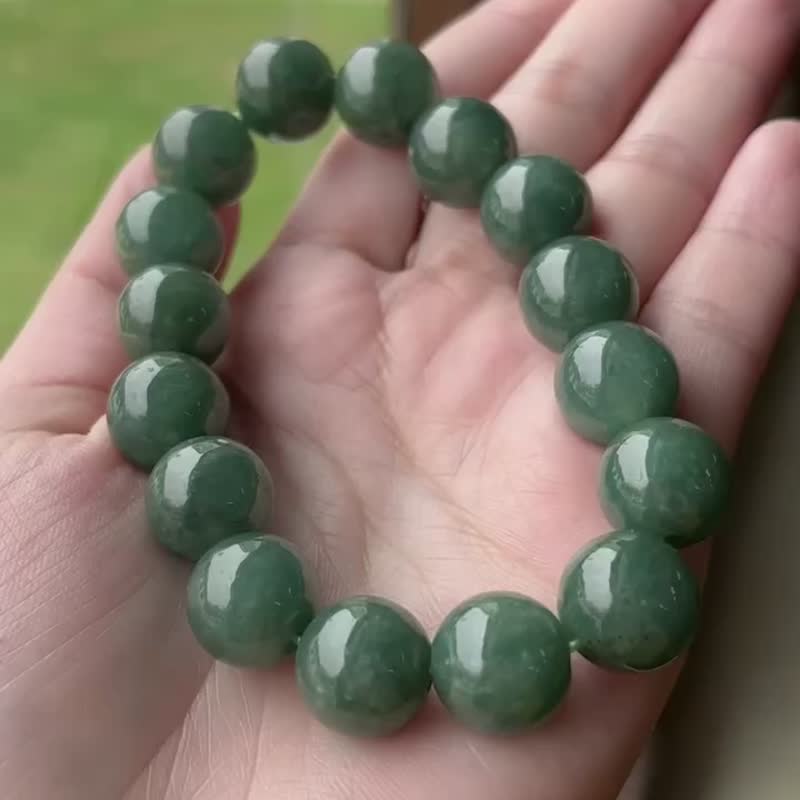 丨13mm天然油青翡翠手珠丨缅甸玉A货 - 手链/手环 - 玉石 绿色