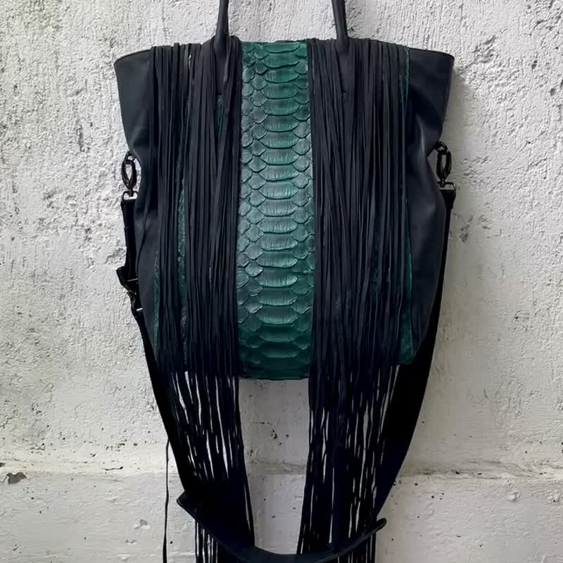 Python 皮革托特包，肩背包，蛇皮手提包 - 手提包/手提袋 - 真皮 绿色