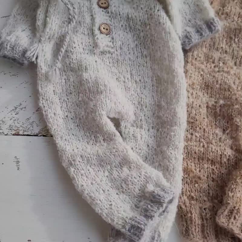 新生儿羊帽与连身衣/小羊玩具/拍照道具 - 婴儿饰品 - 羊毛 灰色