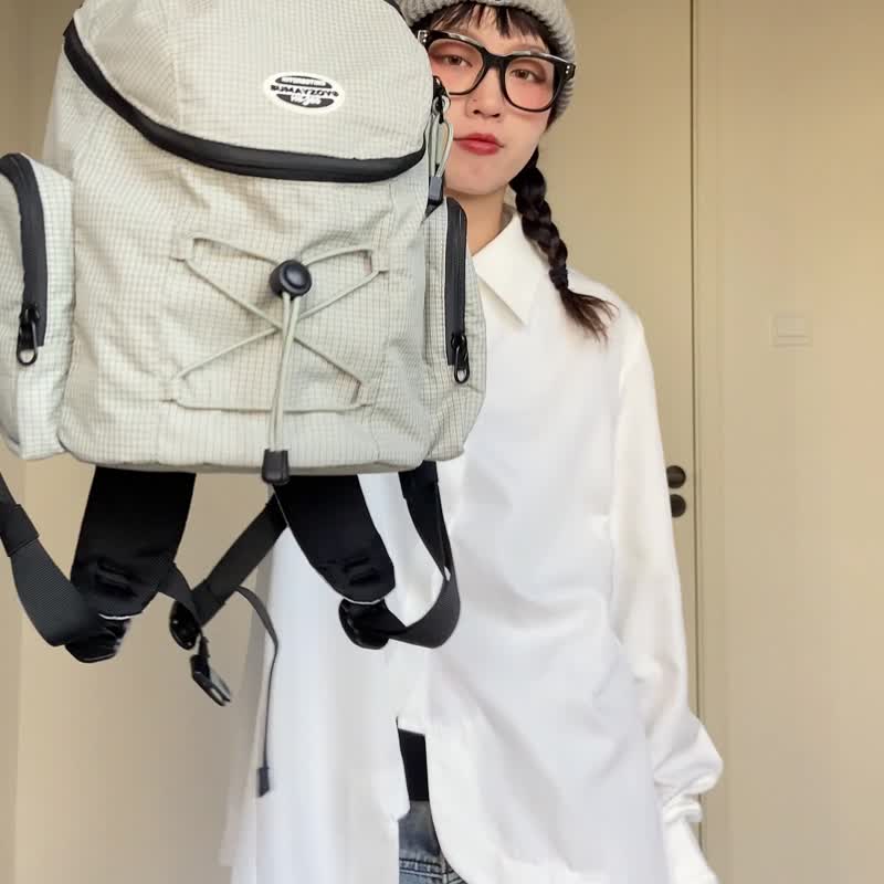 古着司康系列 迷你mini款 双线细格纹 复古款 双肩后背包 胡椒灰 - 后背包/双肩包 - 聚酯纤维 红色