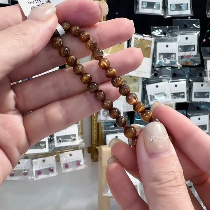 毕业级猫眼铜顺发水晶6mm辟邪挡煞逢凶化吉化解浊气招财事业 - 手链/手环 - 水晶 金色