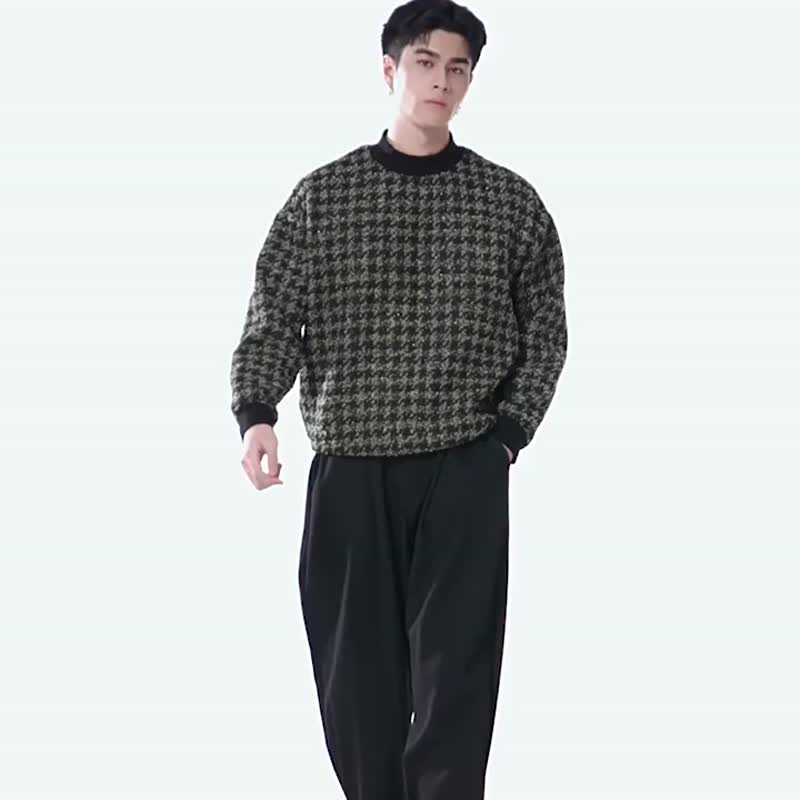 春季半高领小香风卫衣  提花休闲格子男上衣 - 男装上衣/T 恤 - 聚酯纤维 