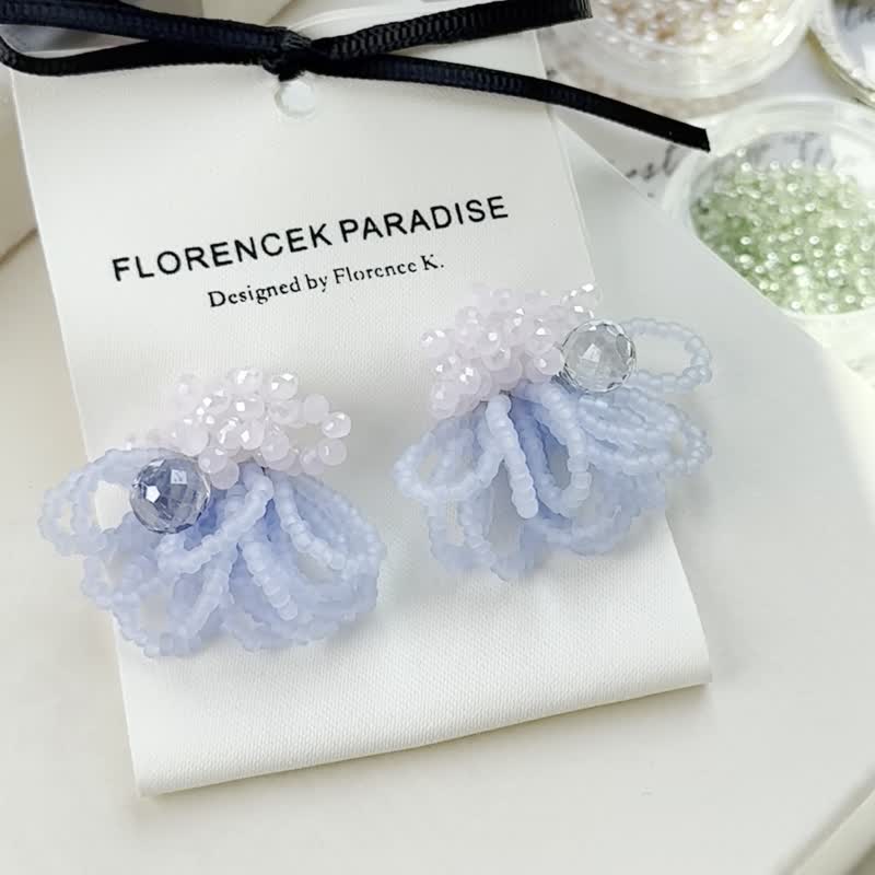 水晶耳环 米珠耳环 时尚珠串首饰 - 耳环/耳夹 - 其他金属 蓝色