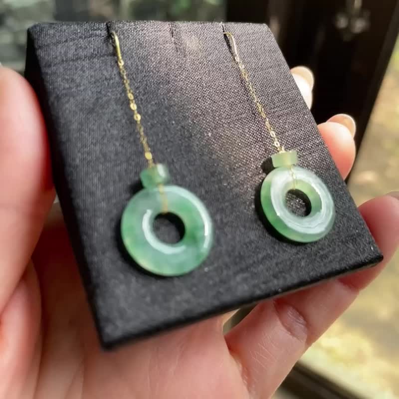 【穿越】天然缅甸翡翠-冰种飘花古典玉圈18K金耳坠 - 耳环/耳夹 - 半宝石 