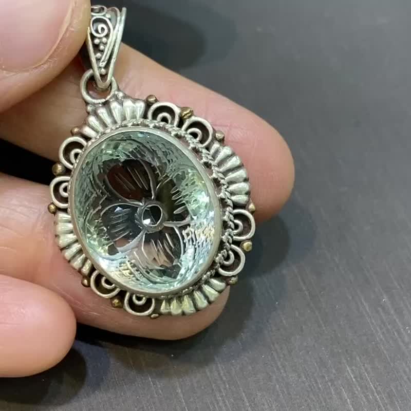 天然 绿色 紫水晶 吊坠 尼泊尔 手工制 925纯银 - 项链 - 水晶 绿色
