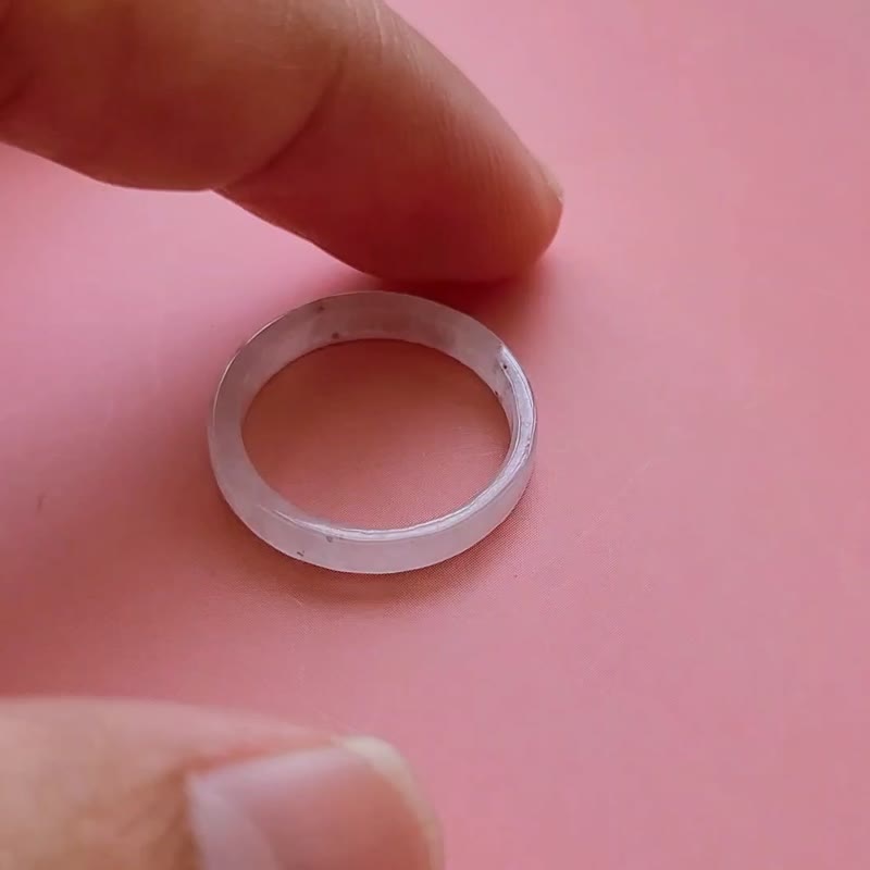 【亲翠】天然翡翠 冰莫西沙美人条撒乌鸡方戒手指镯8.5号戒圈 H款 - 戒指 - 玉石 白色