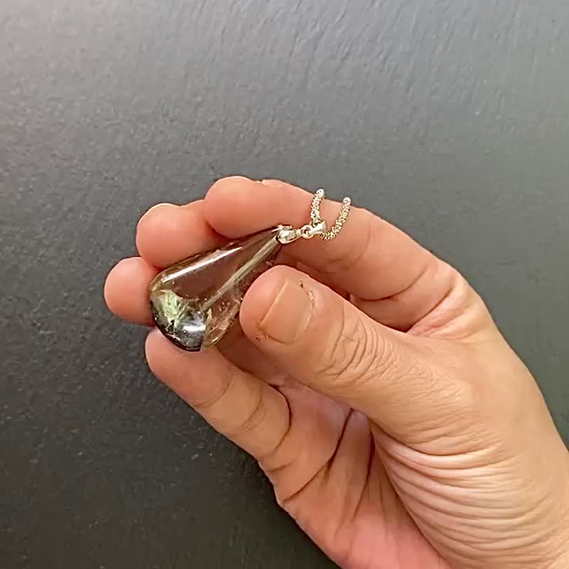 天然茶晶共生彩虹黑云母 925纯银钛钢项链 阻挡负面能量 调和能量 - 项链 - 水晶 多色