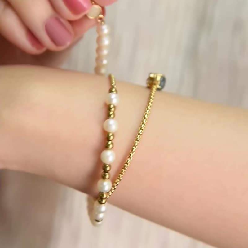 【两用首饰最佳礼物】天然珍珠金色磁吸短链/手链/项链(一秒穿戴) - 项链 - 宝石 金色